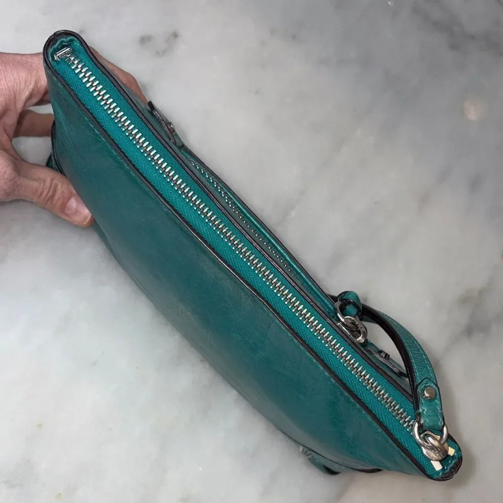Michael Kors Purse Bag Fallon Large Leather Zip Clutch Wristlet Teal Aqua HTF
